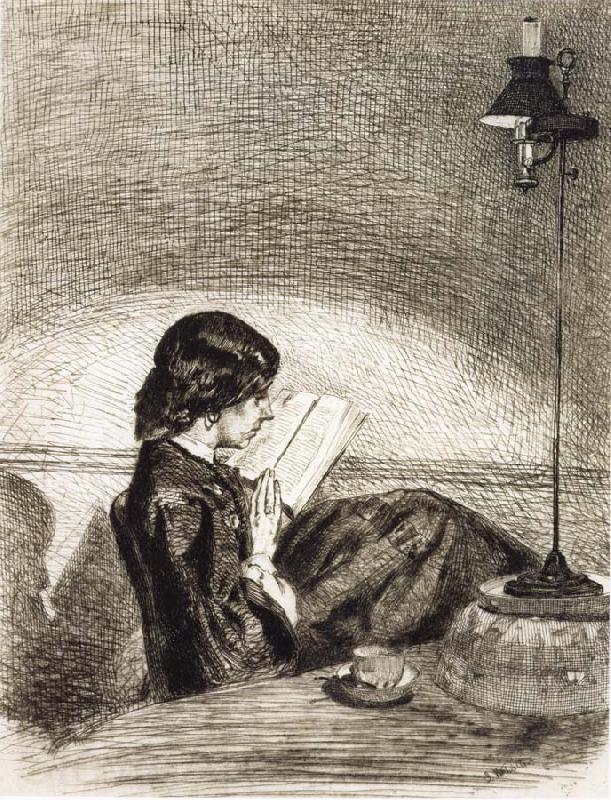 James Abbott McNeil Whistler Reading by Lamplight Norge oil painting art